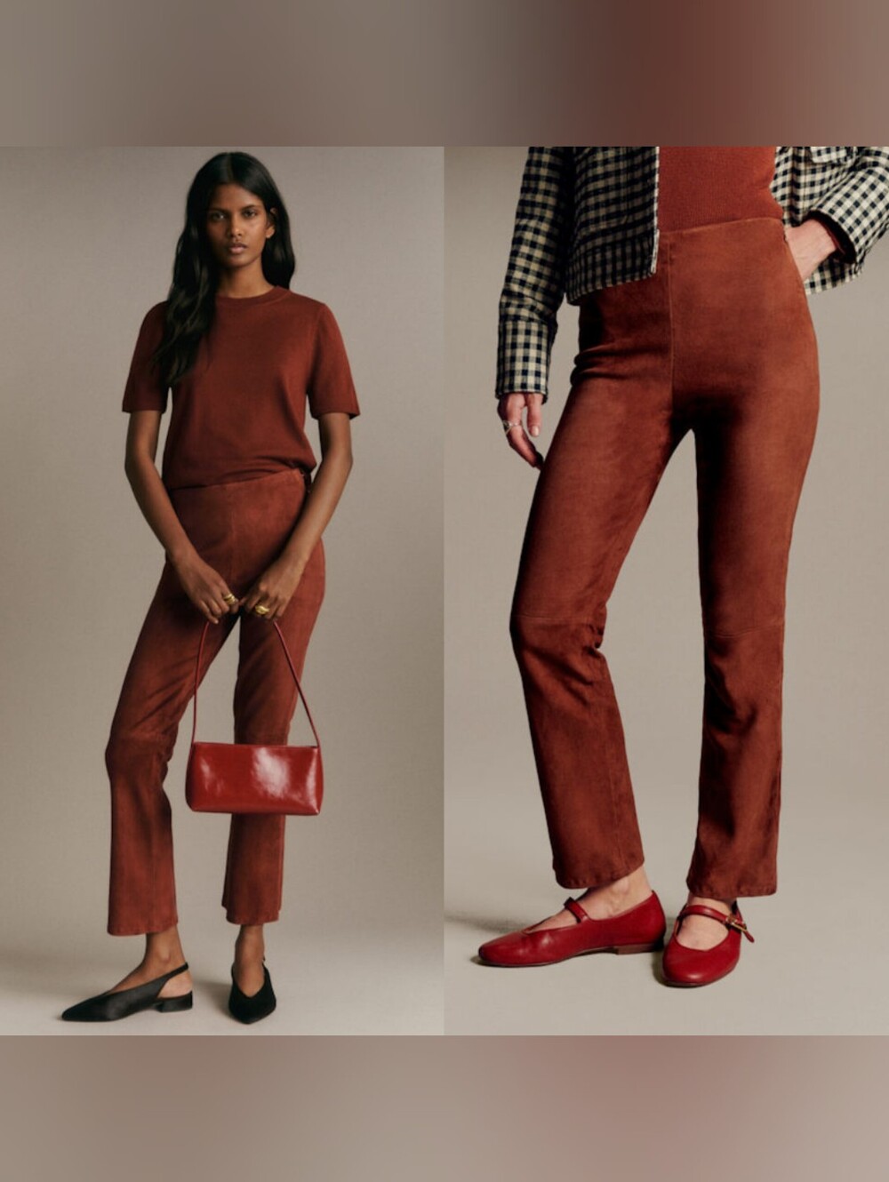 NWT Sézane Ciara Trousers in Brown suede